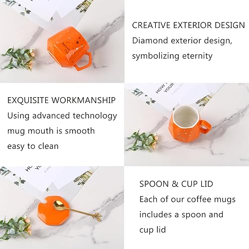 Miniatura 2 de Bonito juego de tazas de café, tazas de café de cerámica con tapas, cuchara dorada y caja de regalo, regalo para mujeres, hombres, amigos, hermanas.