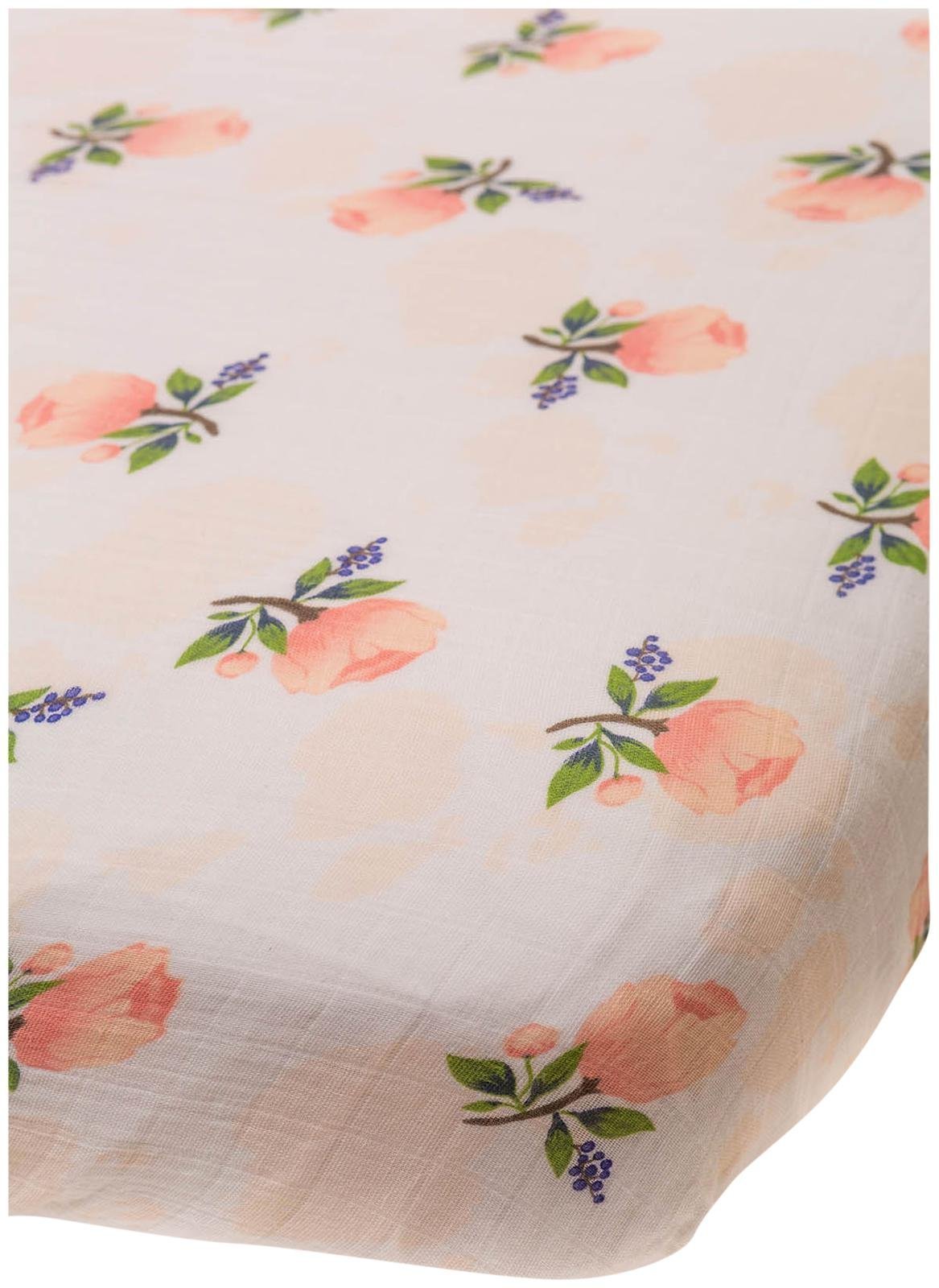 Little Unicorn Cotton Muslin Fitted Sheet - Watercolor Rose