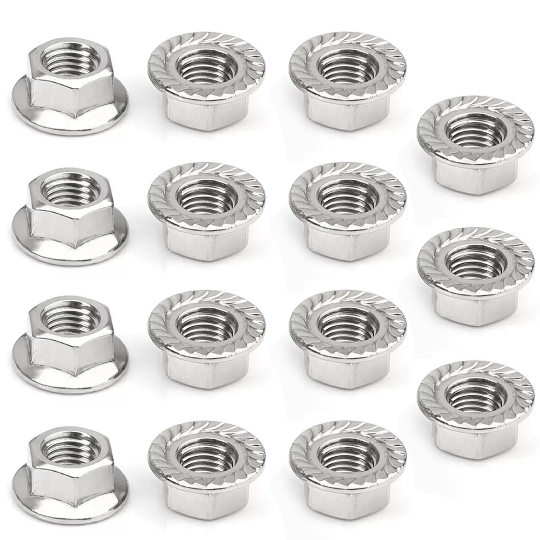 Kiyraglo M12 Fine Thread Flange Nuts 304 Stainless Steel Hex Lock Nuts for Automotive Machinery & DIY Projects, M12 × 1.25mm x 15pvs