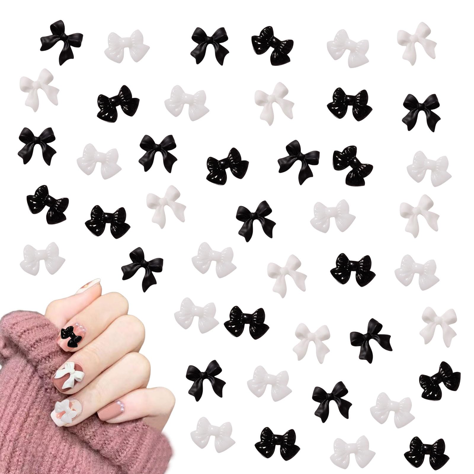 Amazon | ネイルパーツ リボン 約190個セット 3D 立体 樹脂 蝶結び 黒  