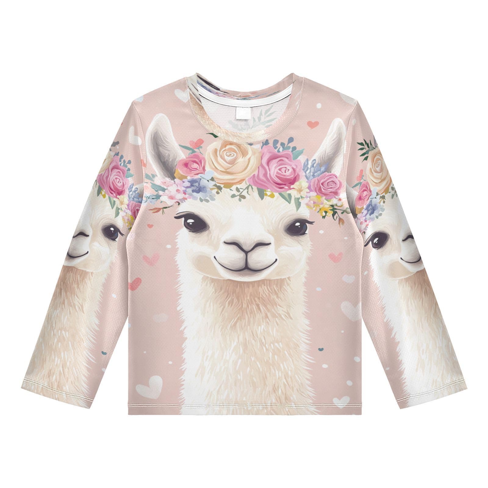 DOMIKING Floral Llama Pink Boys Long Sleeve Rashguard Shirt Kids Quick Dry Swim Shirt for Kids Toddlers 11-12T