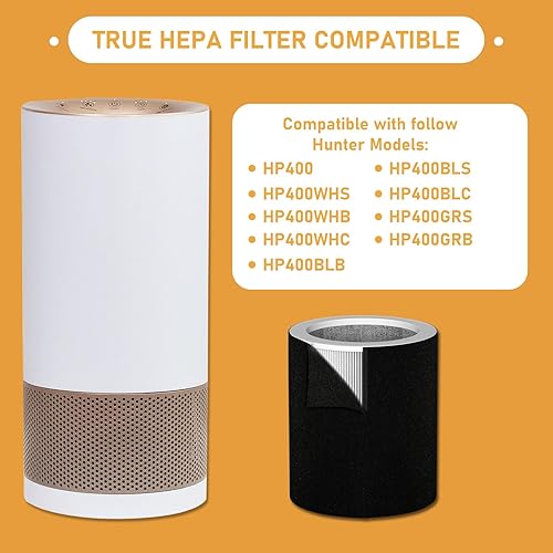 Miniatura 4 de H-PF400 Kit de repuesto de filtro HEPA compatible con purificador de aire de torre cilíndrica H-HF400-VP H-PF400 Hunter HP400, 1 filtro HEPA + 4