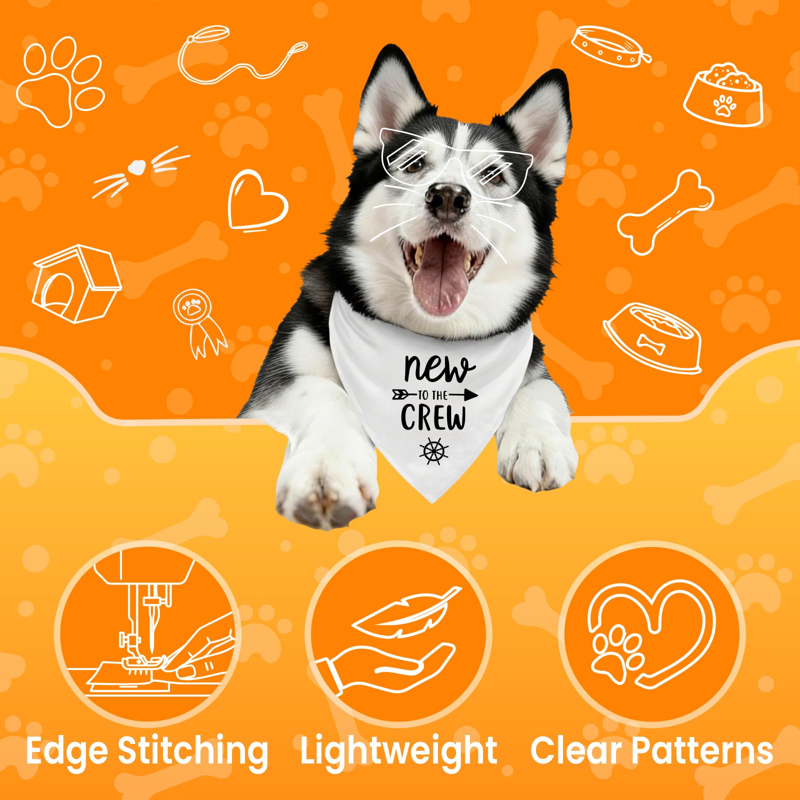 Bandana pour chien avec inscription « New to The Crew » - Cadeau pour les nouveaux propriétaires - Bandana triangulaire doux - Accessoires pour chiens de petite et moyenne taille (blanc)