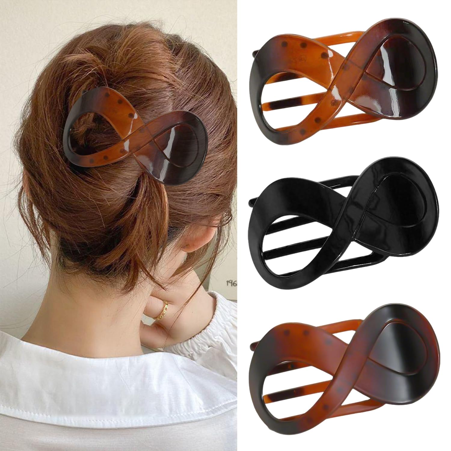 3 Pcs Non-Slip Hair Claw Clips for Women - Large Flat Clips for Thick Hair Black, Multi-colored, 1 count (Pack of 3)