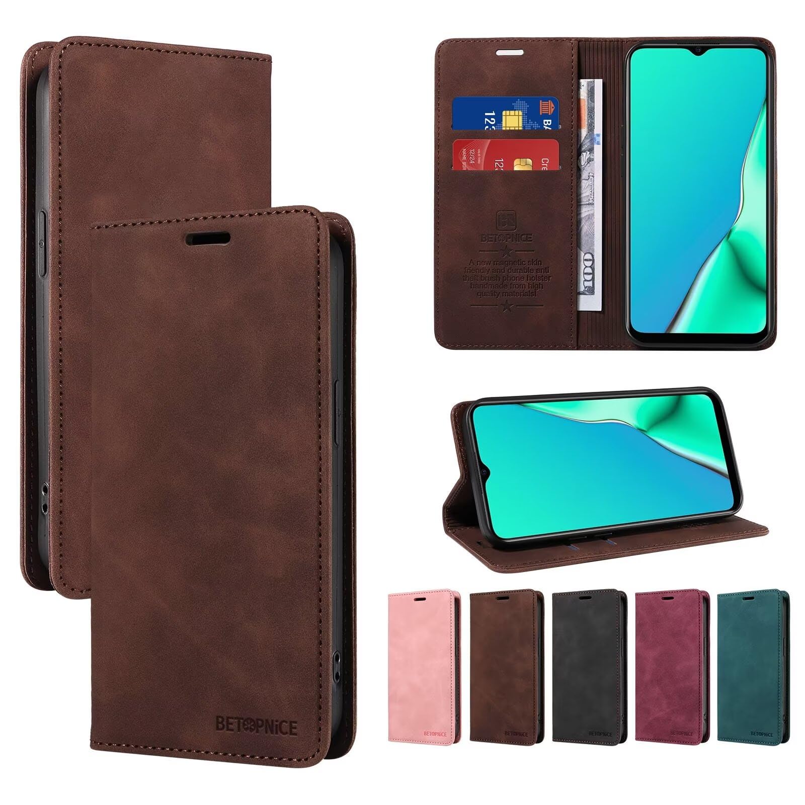 Per Oppo A76 Custodia,Sottile Pelle Portafoglio Libro - Foto 10