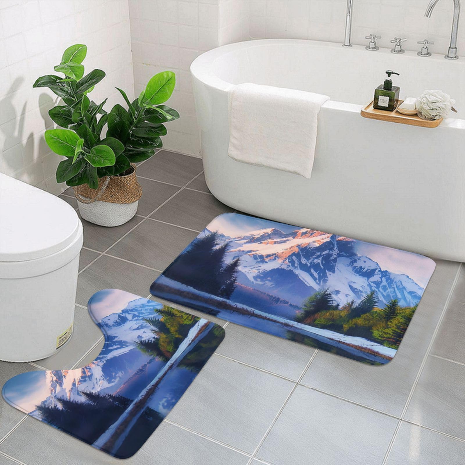 Tapis de bain antidérapant microfibre pour sol glissant, lot de 2 noir Snow Mountain