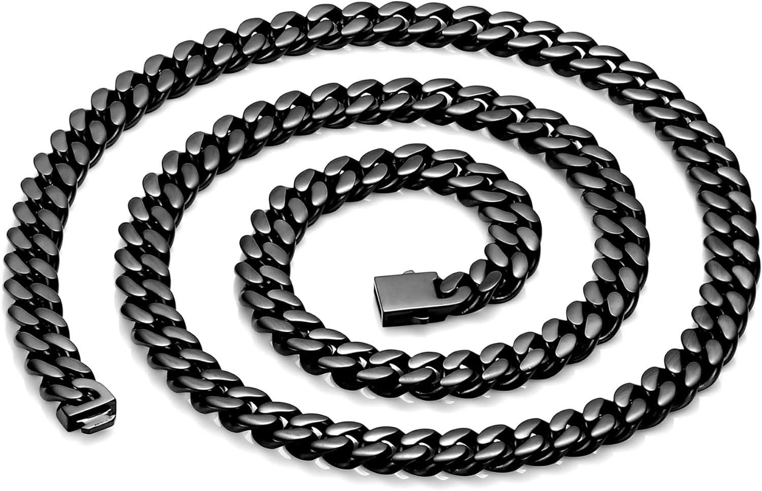 ROWIN&CO Mens 10mm Black Cuban Link Chain Stainless Steel Curb Necklace, Hip Hop Jewelry, Available in 18"-35", Miami Cuban Chains, Includes Gift Box.