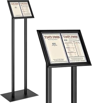 Floor Standing Sign Holder Menu Stand Metal Pedestal Poster Board Stand 8.5 x 11 Inch Advertisement Display Aluminum Snap Open Frame for Outdoor Restaurant Cafe Hotel, Black
