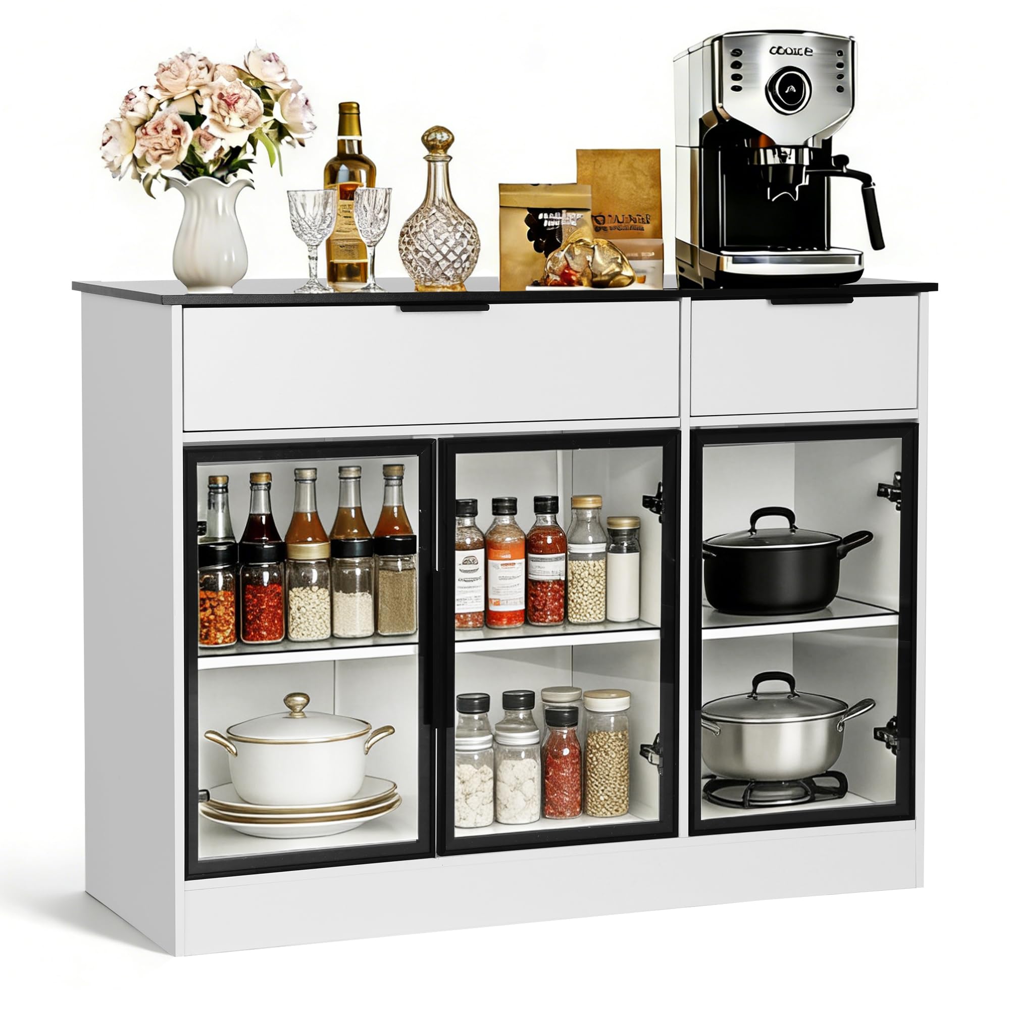 Photo 1 of ***FACTORY SEALED*** Ntufrest Buffet Cabinet with Drawers, Buffet Storage Cabinet with Transparent Glass Doors, Kitchen Supplies Storage Cabinet, Wooden Coffee Bar Table for Dining Room,Living Room Entrance, White