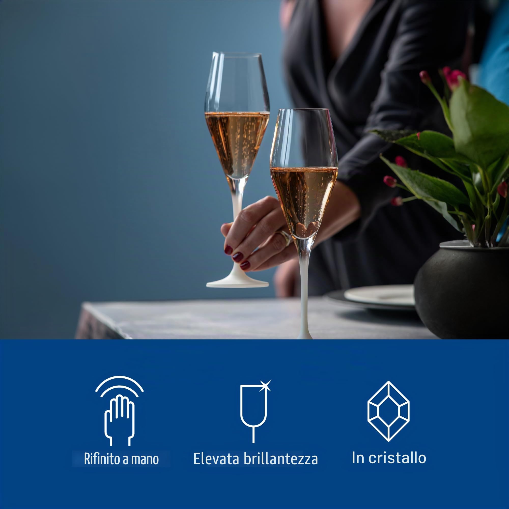 Villeroy & Boch - Manufacture Rock blanc Set di calici per champagne, 4 pezzi. Set di bicchieri per spumante e champagne, 260 ml, Cristallo, Effetto ardesia bianca opaca