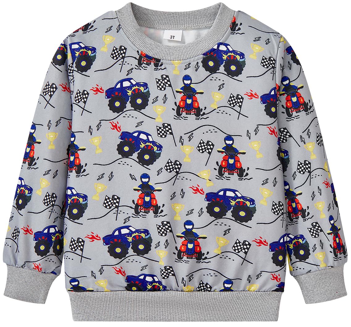 Akyzic Toddler Boys Sweatshirts Cotton Crewneck Truck Shirt Dinosaur Long Sleeve Pullover Tops Tees 2-8T