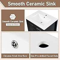 Vista 7 de Harper & Bright Designs Tocador de baño de 24 pulgadas con lavabo, tocador de lavabo individual independiente con una puerta y 3 cajones de cierre