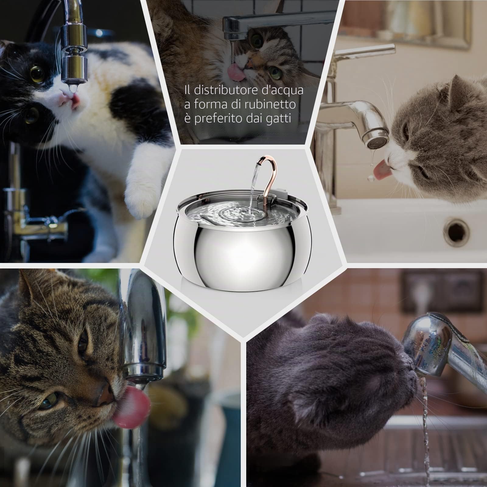 TOMXCUTE Fontanella Per Gatti In Acciaio Inossidabile, 4,0L Fontana Per Gatti, Fontanella per Cani, Con 1 Spugna e 3 Filtri a Carbone