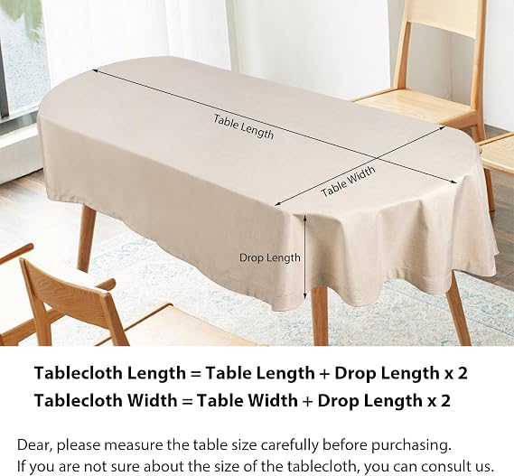 Linen Tablecloth Beige 61 x 102 Inch(155 x 260cm) Oval Handmade Beige Table Cover Natural Environmentally Friendly Material Solid Color Table Cloth Hollow Classic Design