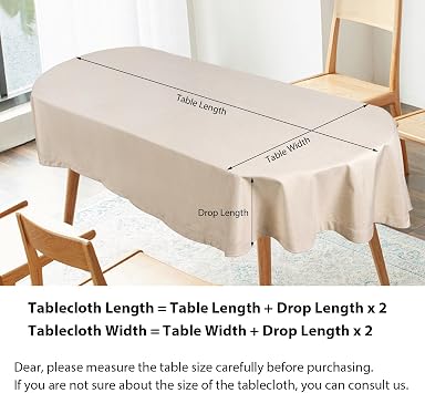 Linen Tablecloth Beige 61 x 102 Inch(155 x 260cm) Oval Handmade Beige Table Cover Natural Environmentally Friendly Material Solid Color Table Cloth Hollow Classic Design