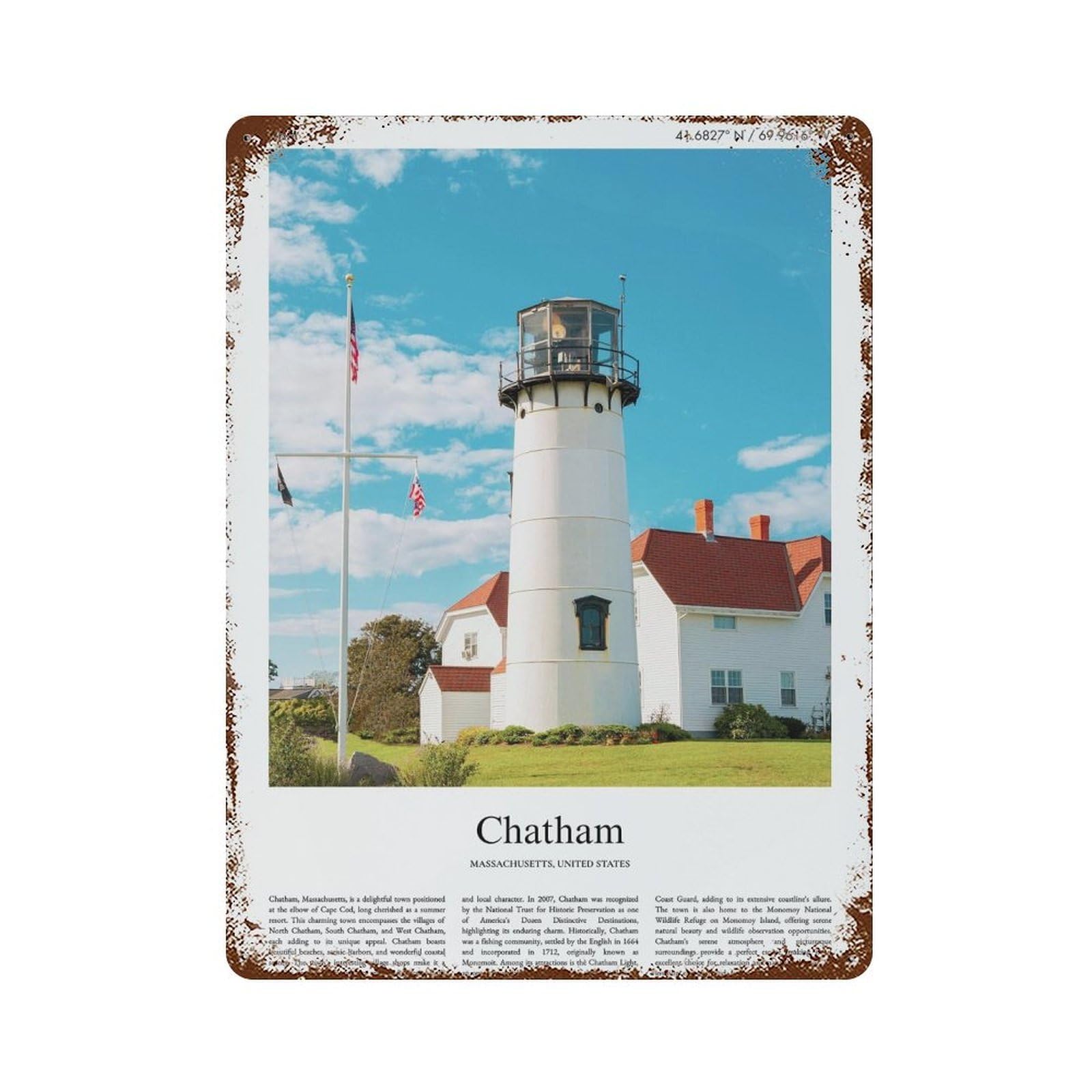 xiaoxiaoshen Chatham Massachusetts, United States, USA City Scenery Wall Decor Art Metal Tin Poster Modern Home Decor Art Home Bar Shop Decorations Vintage Sign 40x30cm