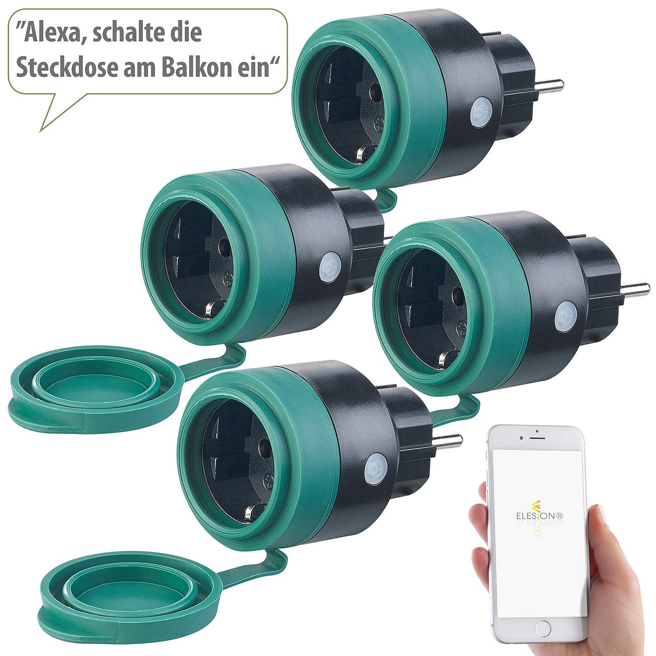 Luminea Home Control Schaltuhr: 4er-Set Outdoor-WLAN-Steckdosen f. Alexa, Siri & Google Assistant, 16A (WLAN Steckdosen außen, W-LAN, TUYA)