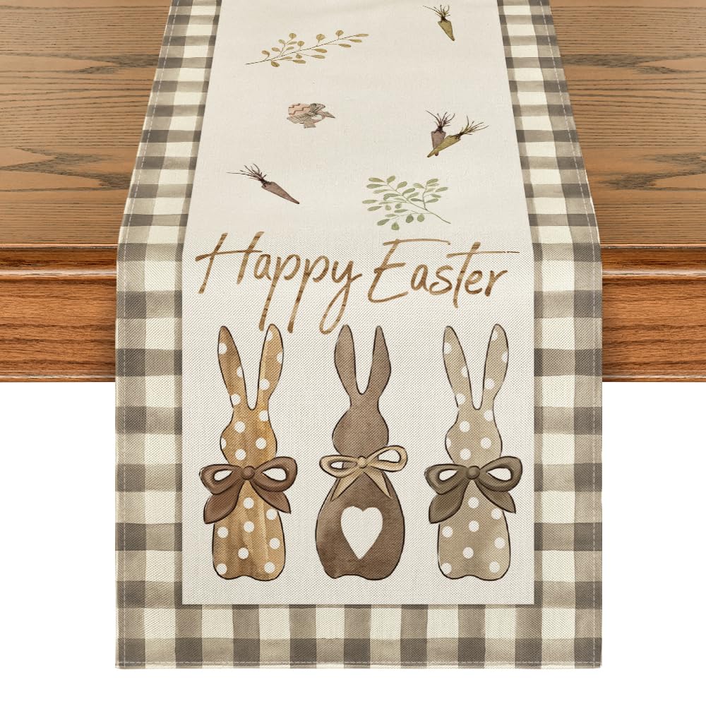 Artoid Mode Büffelkaro Hase Karotten Ostern Tischläufer, Saisonnal Frühling Küche Esstisch Dekoration Drinnen Urlaub Party Dekor 40x300 cm