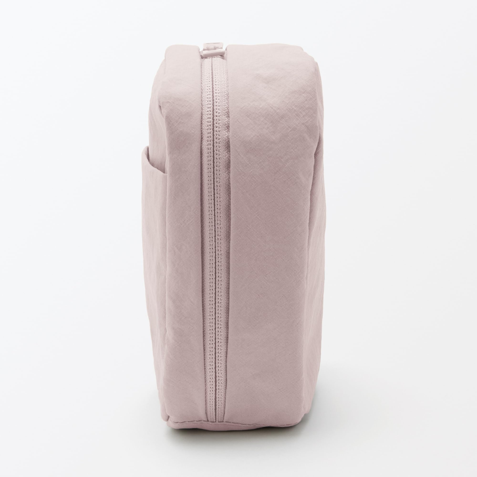 MUJI 84475870 Wrinkle Nylon Wide Open Square Pouch, rosa, ca. 14 x 16 x 6 cm