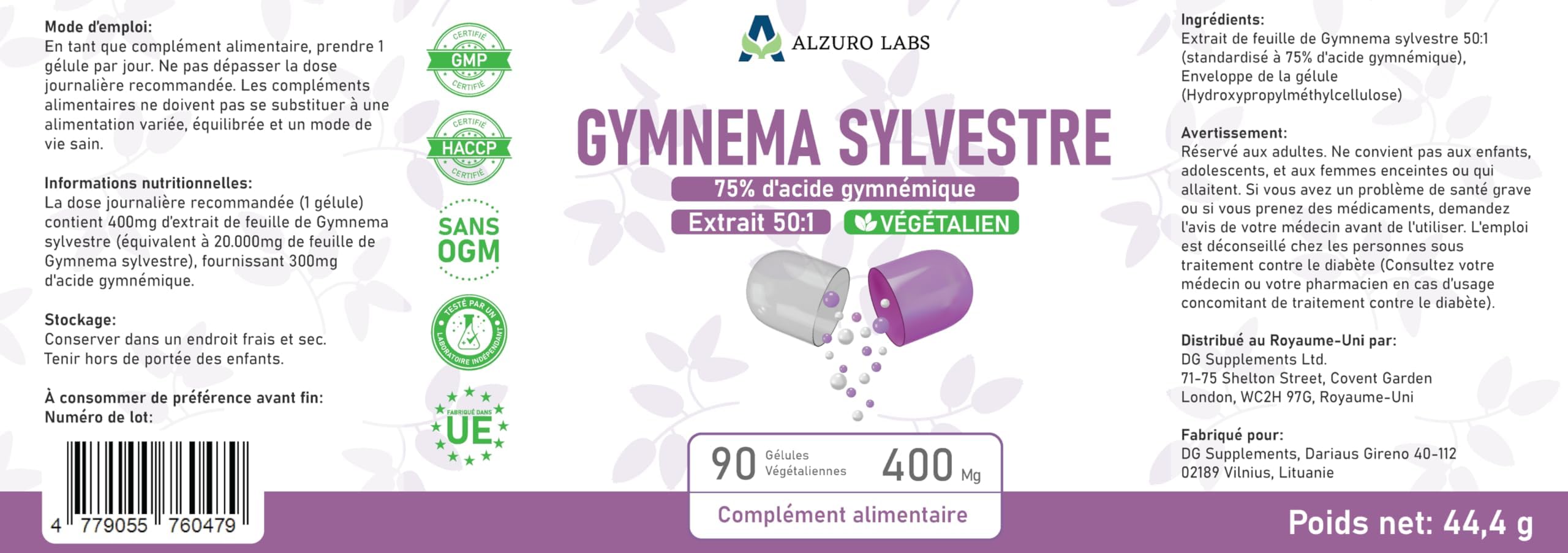 Gymnema Sylvestre | 20,000mg | Estratto 50:1 (400mg) (75% Acido Gymnemico) | 90 Capsule Vegane | GMP & Testato da Laboratorio Indipendente