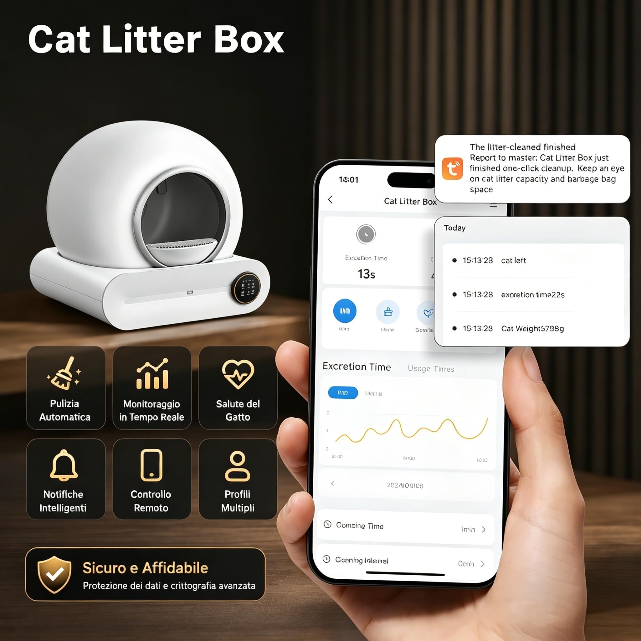 Lettiera Autopulente Per Gatti 65 + 9 Litri, Con Controllo Tramite App, Lettiera Gatto Autopulente Ideale Per Famiglie Con Più Gatti