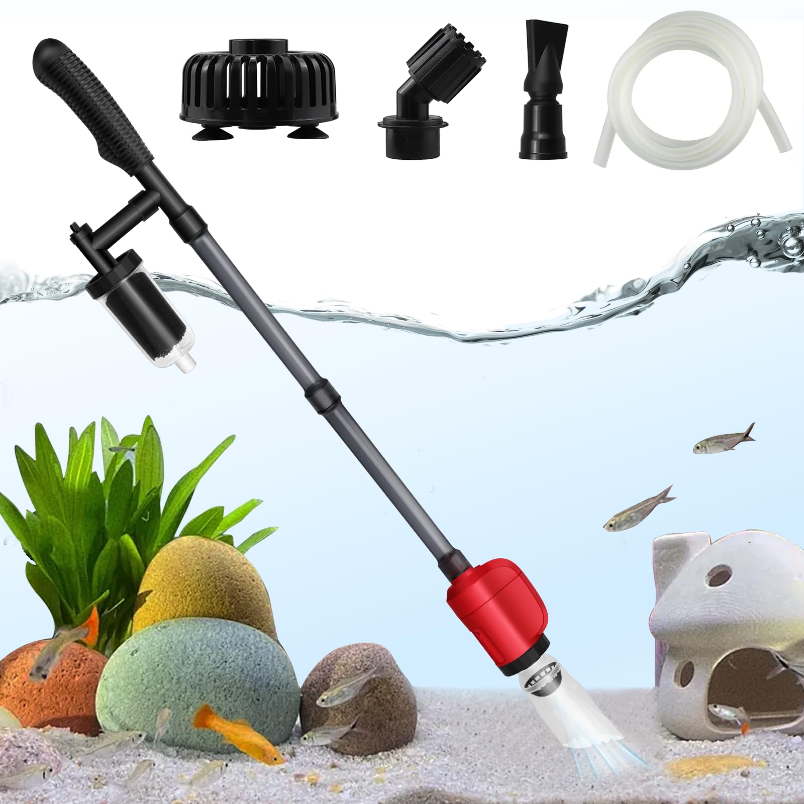 Aspiradora eléctrica de grava de acuario de 36 W, 6 en 1, multifunción, automático, para arena de lavado, cambiador de agua y circulación