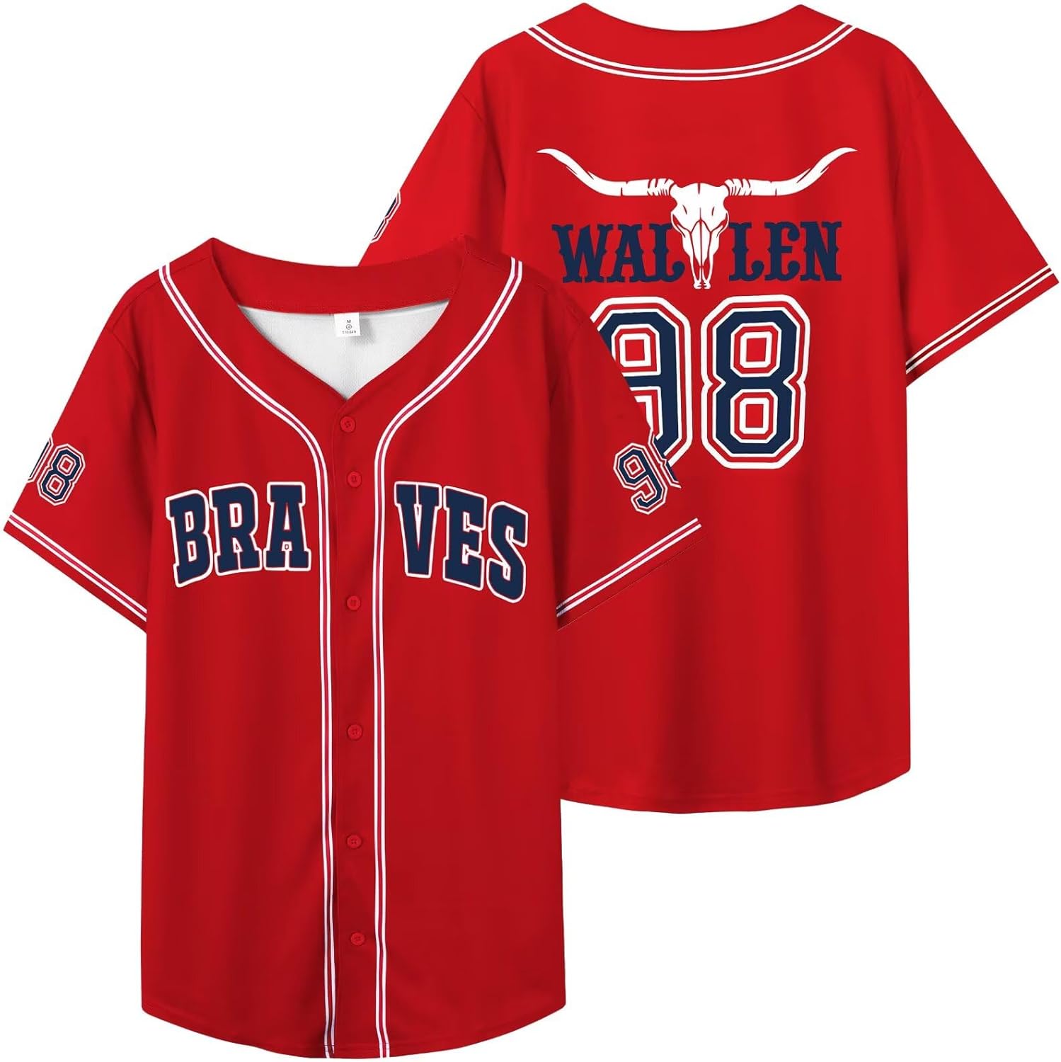 Women 98 Baseball Jersey Country Music Graphic Shirt Cow Bull Skull Tshirt Button Down Vintage Fan Tee Tops - Image 3