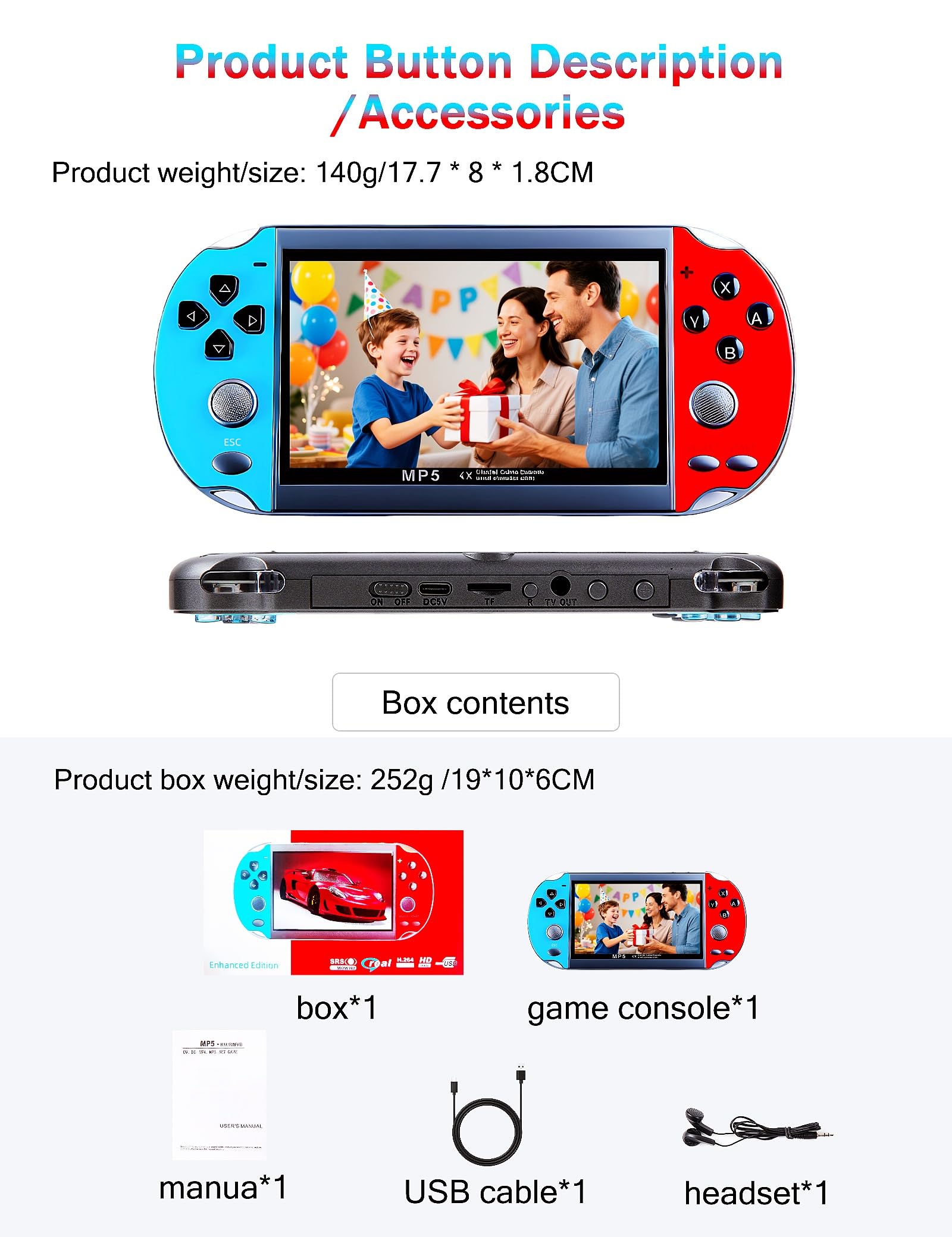 CZT Console de Jeu 4.3 Po Rétro Console avec 3000 Jeux Intégrés Supporte MP3/MP4 Archivables Retro Gaming Console Portable De Jeux Enfant Arcade Emulateur Cadeaux pour Les Gens