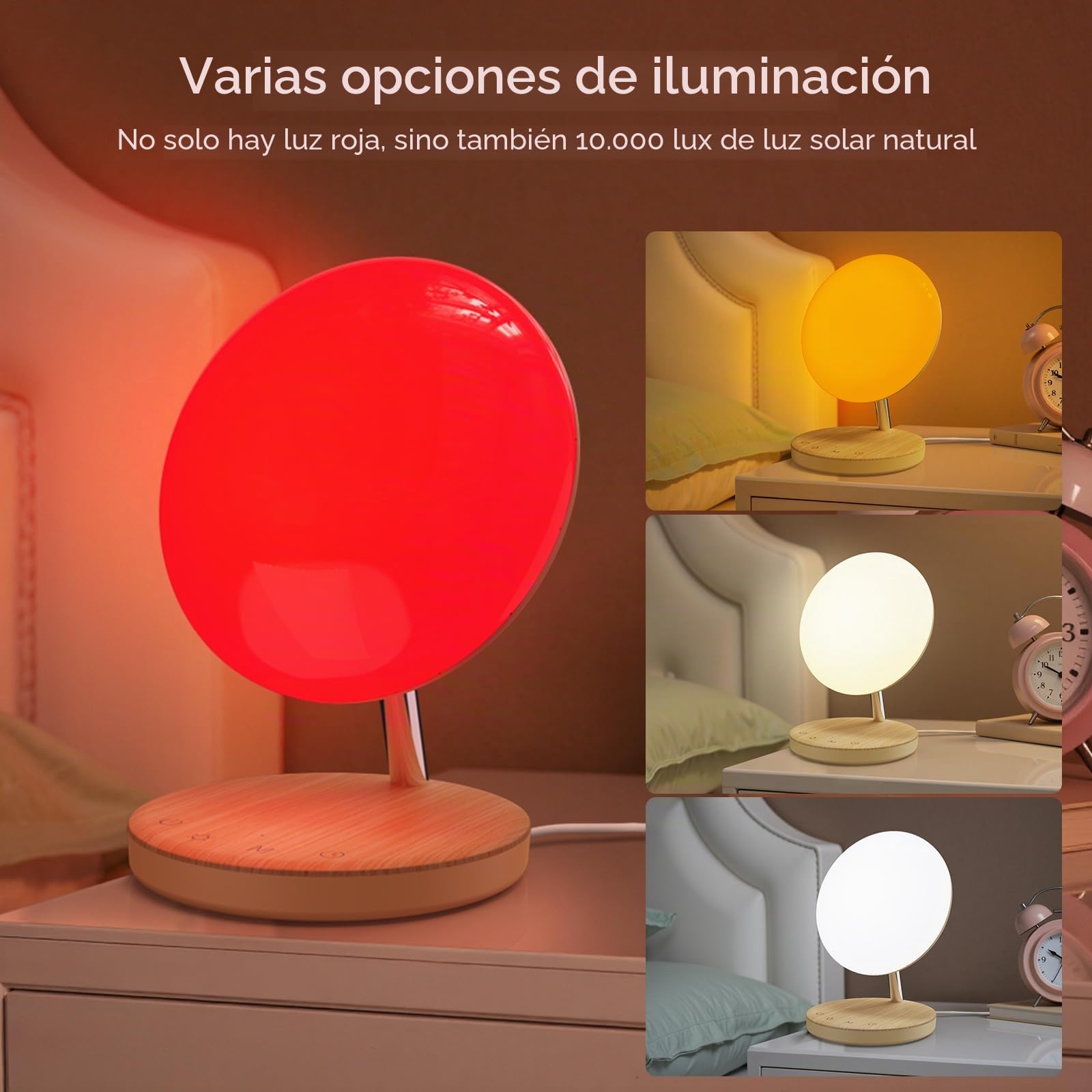 Lámpara de mesa roja para dormitorio, luz nocturna regulable de 5 niveles con 4 modos de color, control táctil USB-C, luz ambiental cálida y fría ajustable para el hogar y la guardería