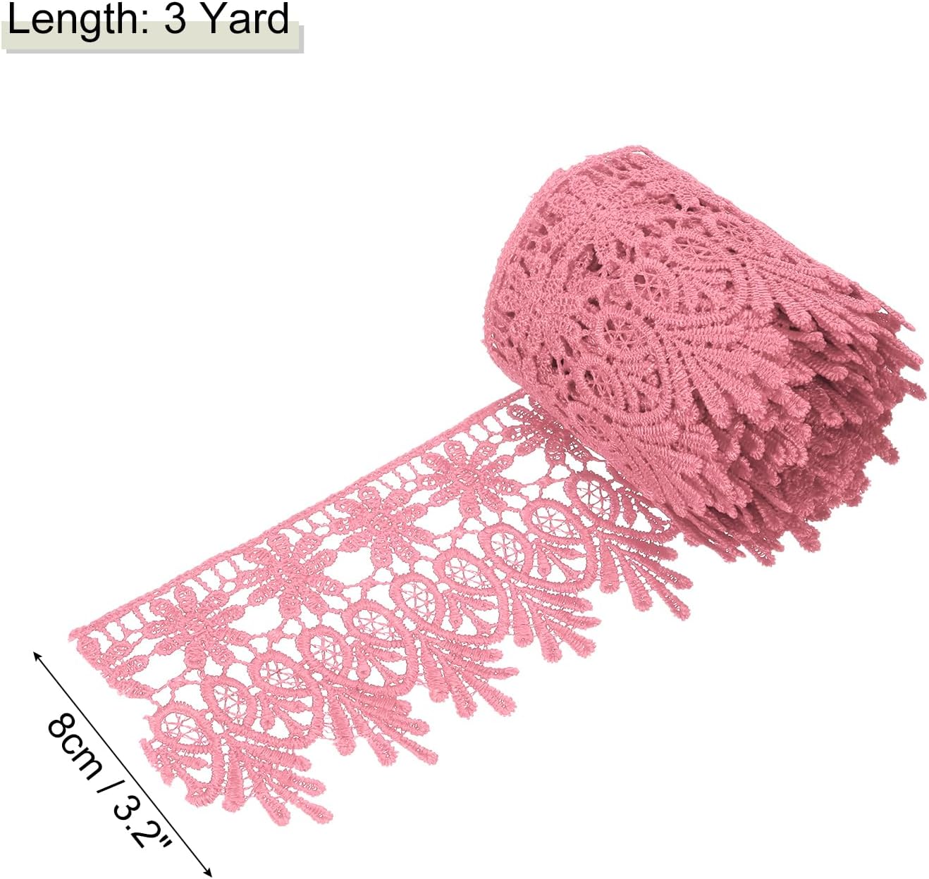 MECCANIXITY 3 Inch Wide 3 Yard Lace Ribbon Floral Pattern Dark Pink image 2