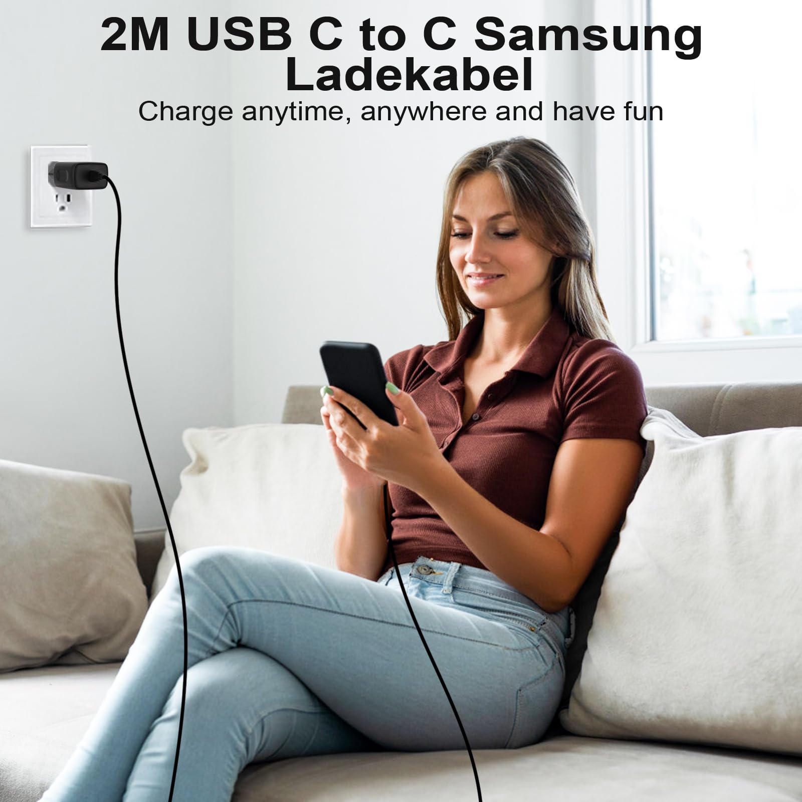 Vemfay 45W USB C Adapter con 2M cavo USB-C, Caricabatterie per Samsung S25/S24/S23/ S22 /S21 /S21 Ultra,S20 FE, A16/A15/A14/A56/A55/A34, Tipo C Alimentatore Spina Ricarica Adattatore