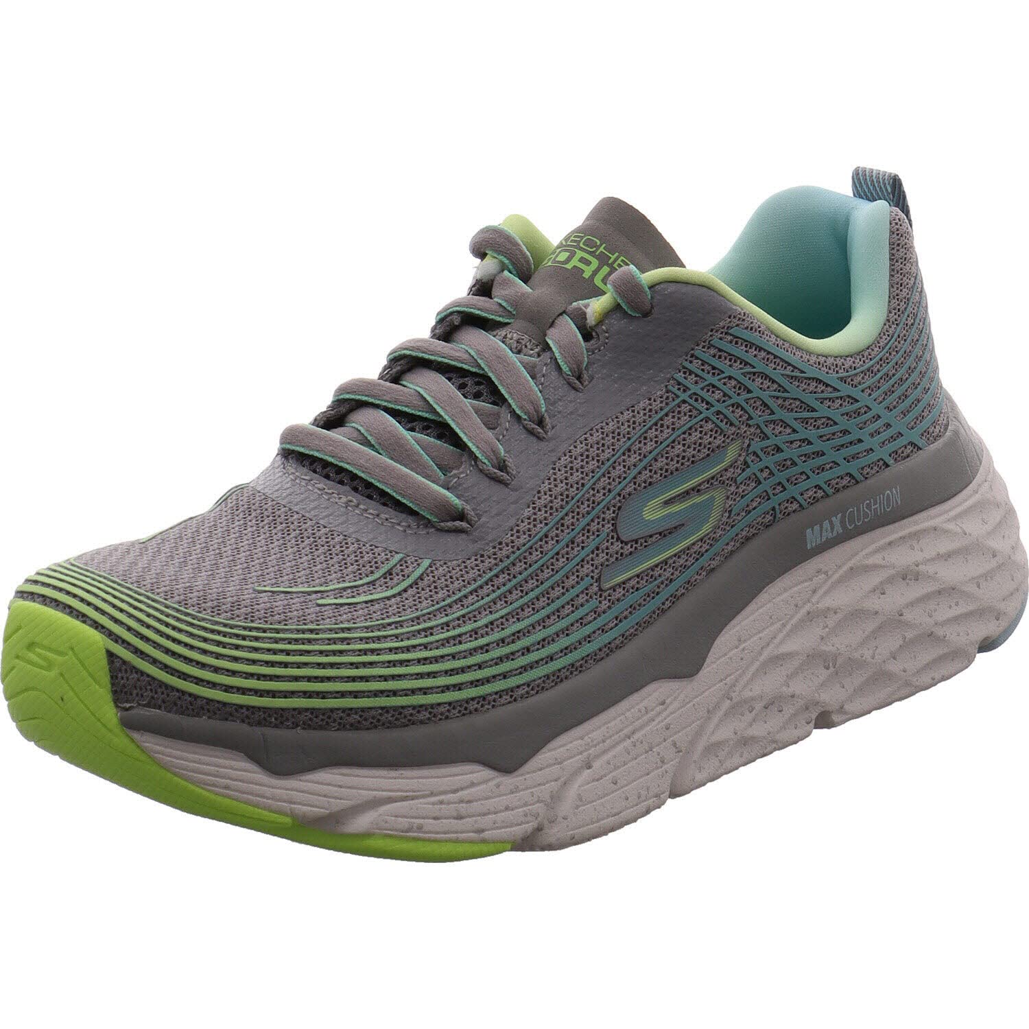 Skechers Women's Max Cushioning Elite - Galaxy Burst Sneaker, Gray Textile Lime Trim, 6 UK