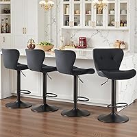 Sweetcrispy Adjustable Swivel Bar Stools Set of 4, Faux Leather Counter Height with Back, Modern Black Kitchen Island Chairs
