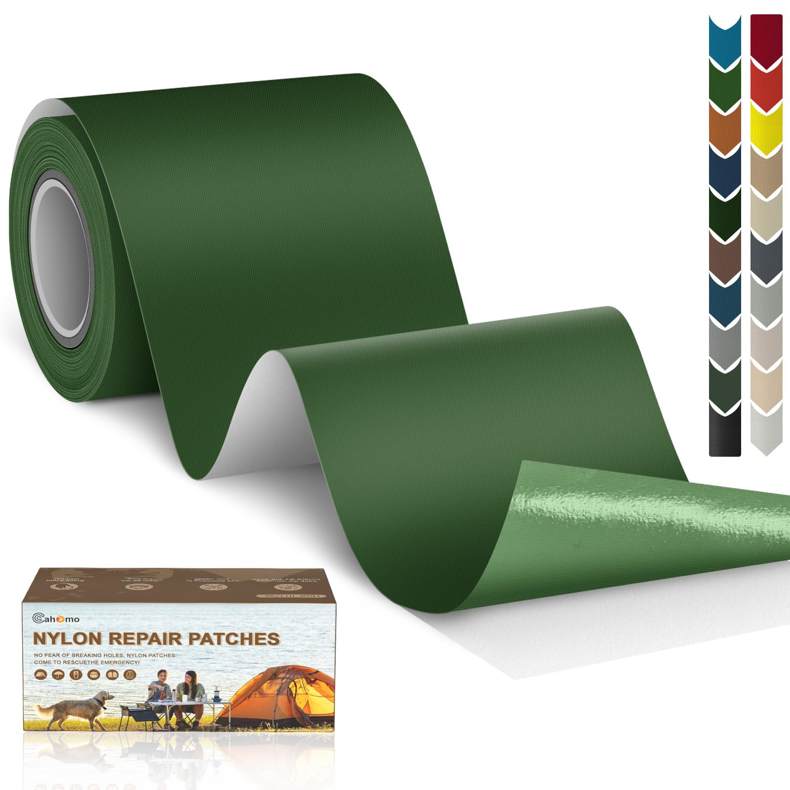 Cahomo Nylon Repair Patch 7.62x200 cm Nylon Repair Tape Self Adhesive Nylon Fabric Tape Outdoor Camping Gear Nylon Repair kit for Tent, Umbrella, Down Jackets, Sleeping Bag, Knapsack (Dark Green) — image 1