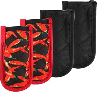 4 Pieces Pan Handle Covers, Heat Resistant Pot Sleeve Grip, Non-Slip Machine Washable Handles Mitts Cotton Cast Iron Skillet Handle Covers for Home Kitchen Cooking Baking BBQ