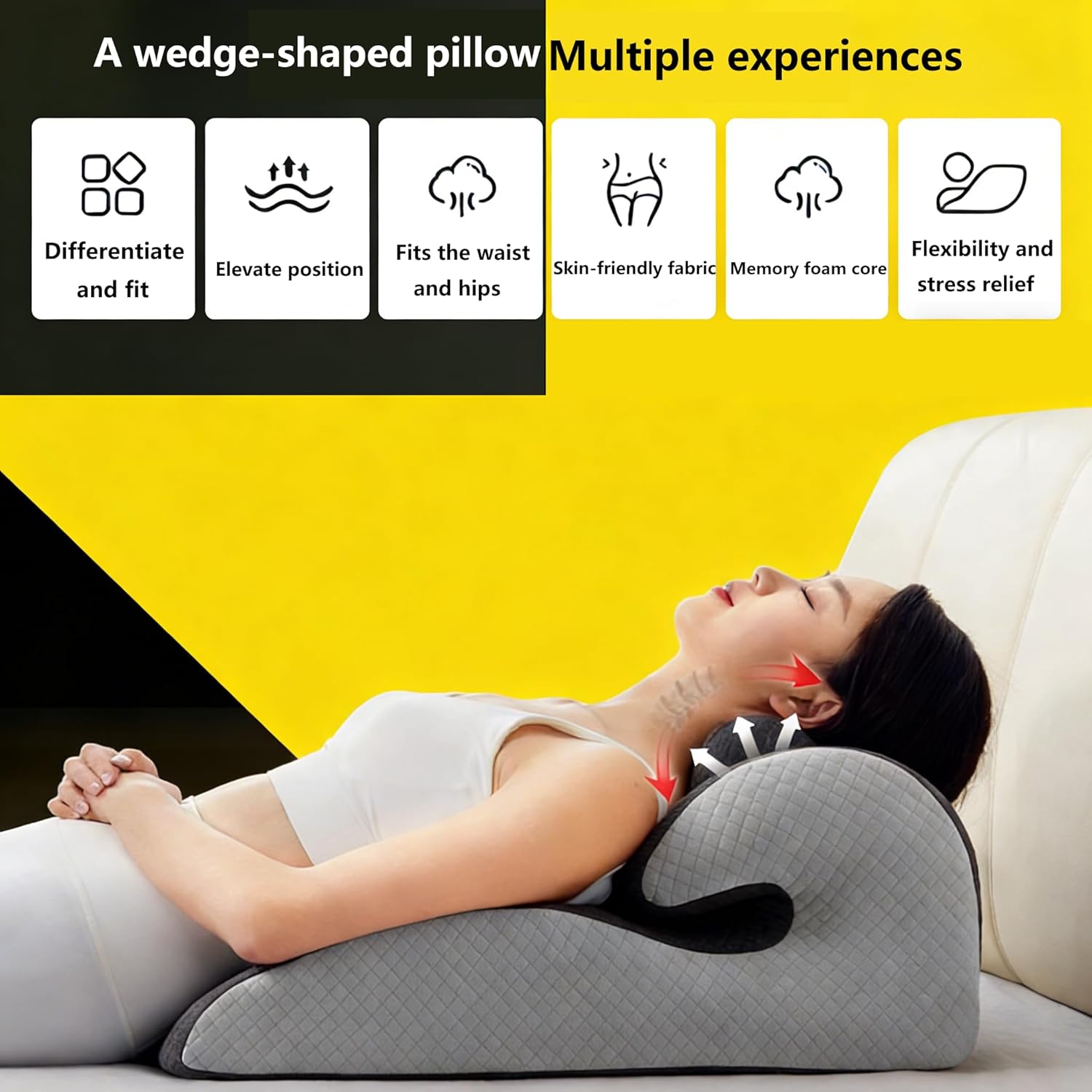 Wedge Pillow for Couples Positioning, Hip Cushion for Support, Memory Foam Positioning Pillow for Pregnancy and Comfort - Two Fabrics Available (Dark Gray-1)