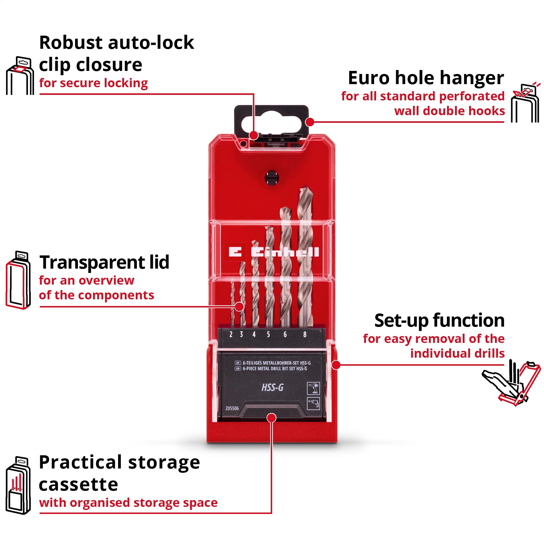 Original Einhell 6-Piece HSS-G Metal Drill Bit Set (HSS 4241 Steel, Highly Polished, 135° Split-Point Tip - Image 3