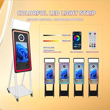 Photo Booth for Sale, 40 Magic Mirror Photo Booth with 21.5in Touch Screen Photobooth Machine with Flight Case, for Renting Weddings and Party Events (White, Photo Booth)