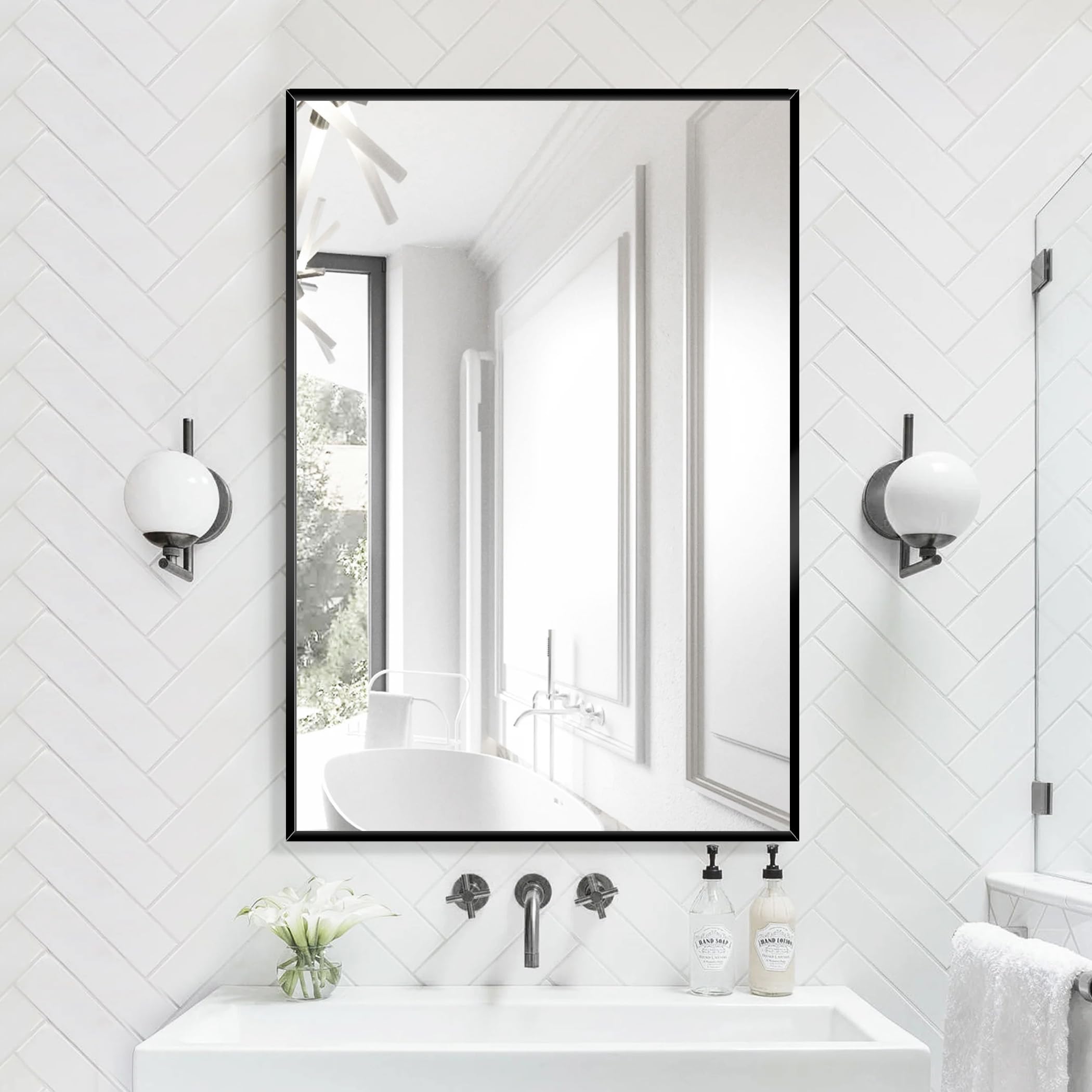 COFENY Black Bathroom Mirror for Wall, 20x28 Inch Rectangle