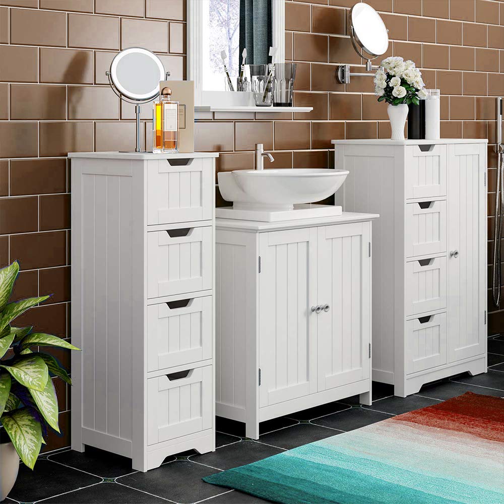 Mobile Sottolavabo per Bagno Mobiletto a Terra Sottolavandino Armadietto Sottolavabo da Bagno Mobile a Terra con 2 Ante in Legno Bianco Mobiletto sotto Il Lavello-60 * 30 * 60 cm-bianco