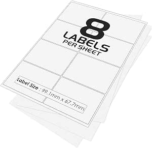 8 Per Page/Sheet, 500 Sheets (4000 Sticky Label), iSOUL White Blank ...