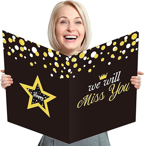 Decoraciones de fiesta de despedida, tarjeta de felicitación de despedida jumbo de 14 x 22 pulgadas, libro de invitados grande, We Will Miss You,