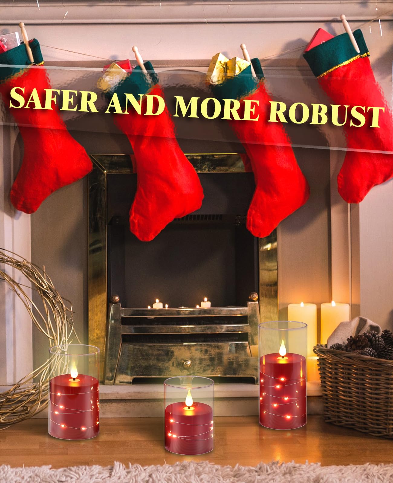 Candela rossa a led con candela della batteria del telecomando del timer, stringa della luce surround, colonna in plexiglass 10cm, 12,5 cm,15cm candela realistica del pilastro della candela del led.