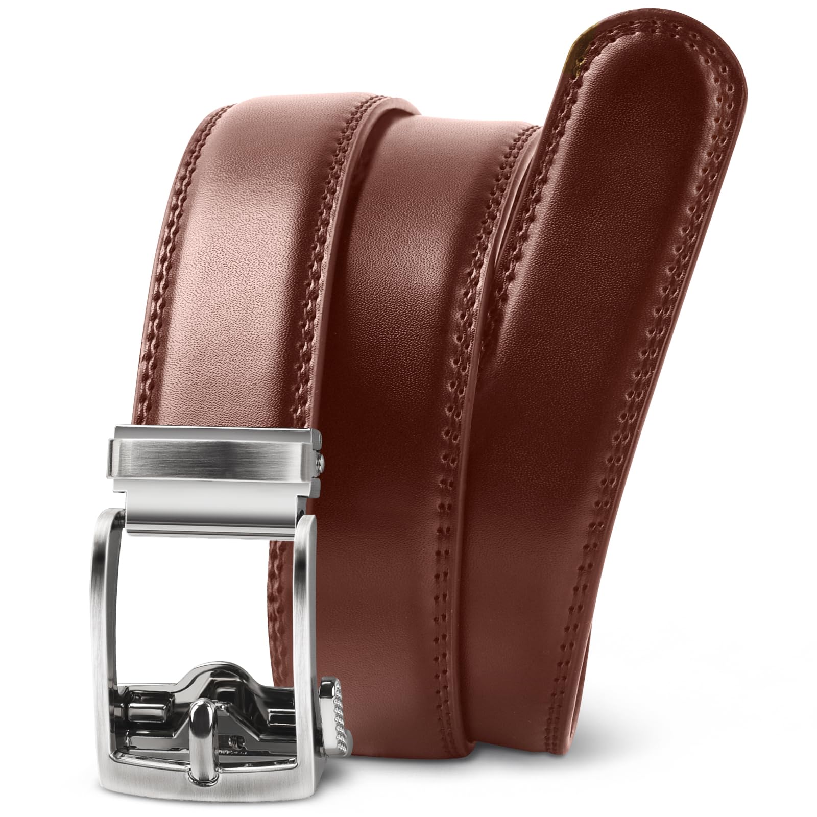 Ceinture en cuir Easy-release pour garçons, ceinture à cliquet de 1" de large pour les occasions formelles et quotidiennes.