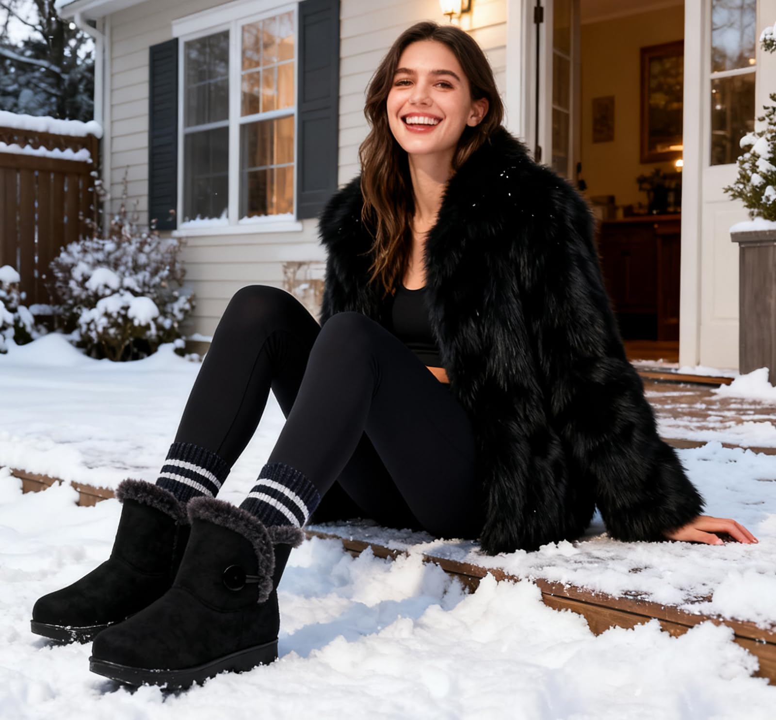 Damen Winterstiefel Warm gefütterte Winterschuhe Schneestiefel Winter Schlupfstiefel Kurzschaft Stiefel Boots Schuhe 35-41.5