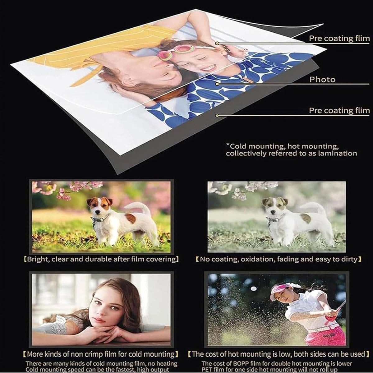 Jednostronny i dwustronny laminator rolkowy, Laminator rolowy na gorąco o średnicy 350 mm z 4 rolkami, Maszyna do laminowania na gorąco na zimno, z regulacją 0-180 ℃, do dokumentów, zdjęć i kart