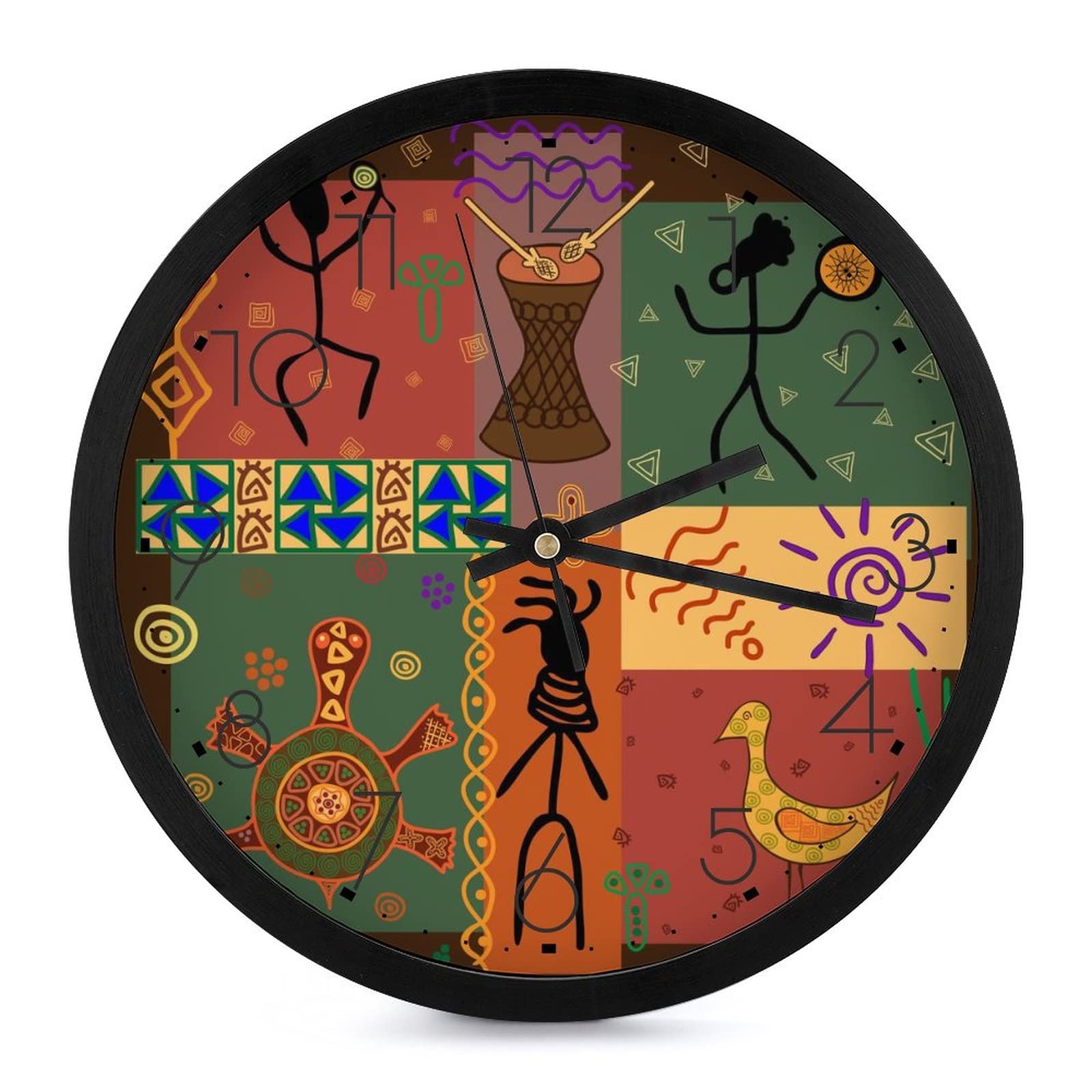 Horloge murale tambour africain décorative, élégance et grands chiffres