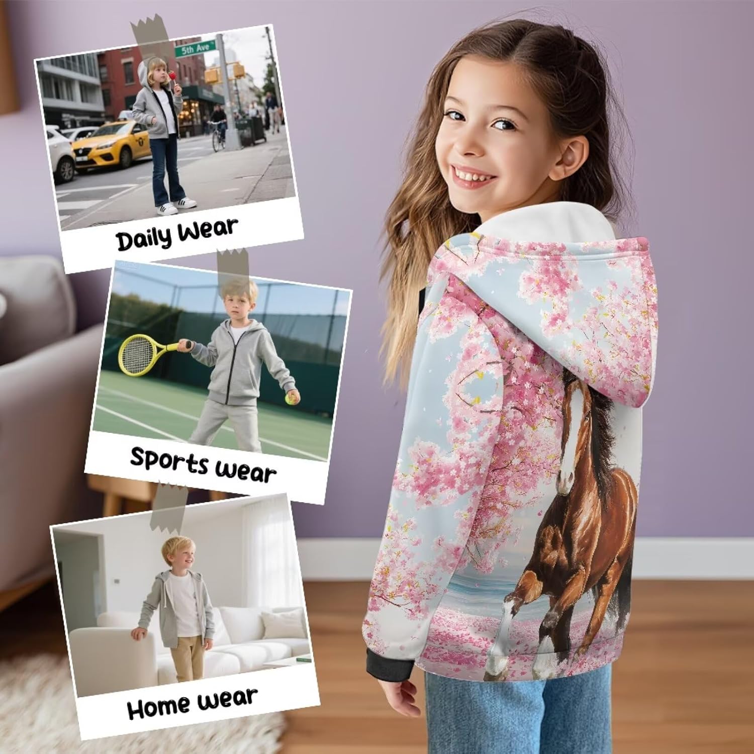 Girls‘ Full-Zip Fleece Hoodie Sweatshirts for Girls Zip Up Hoodie for Kids Streetwear