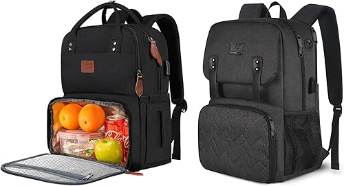 MATEIN Mochila de almuerzo para mujer, bolsa térmica aislada con puerto USB, bolsa impermeable para computadora de viaje, mochila universitaria para