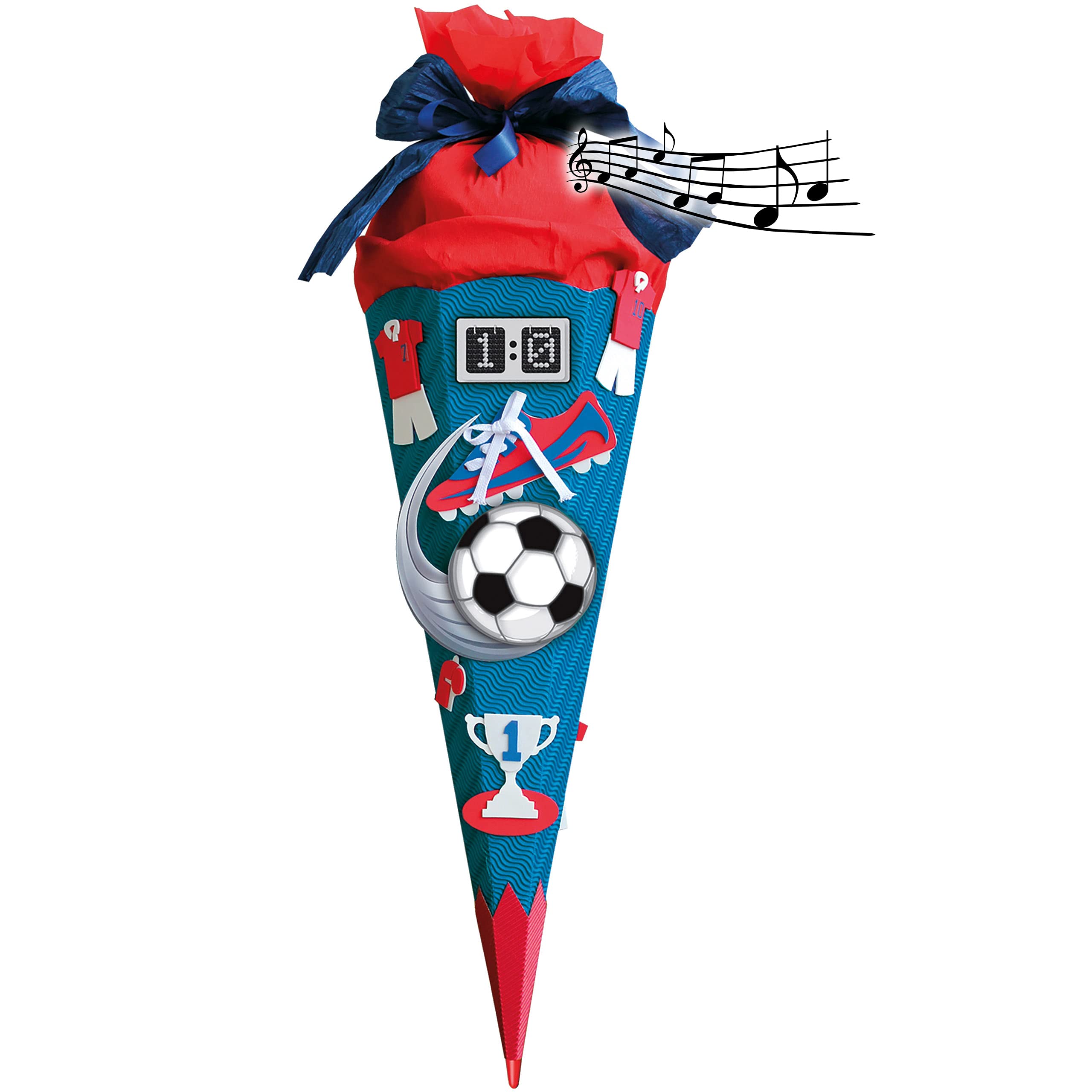mit Sound Modul ! - 3 TLG. XXL - BASTELSET Schultüte - Fußball 85 cm - mit Holzspitze - Zuckertüte Roth - ALLE Größen - 6 eckig Fußballer Fussball Sport Junge..